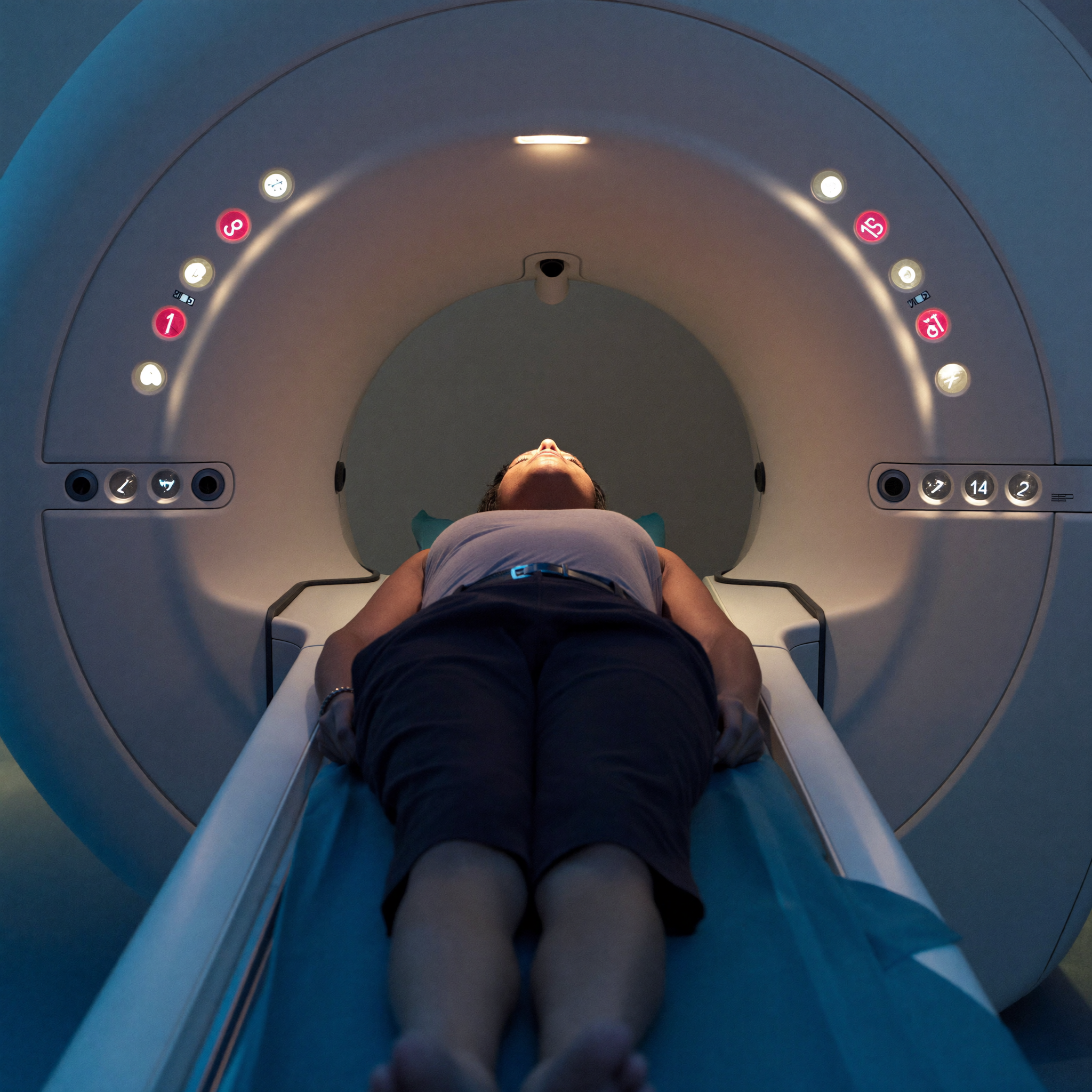 Patient calmly entering an MRI scanner